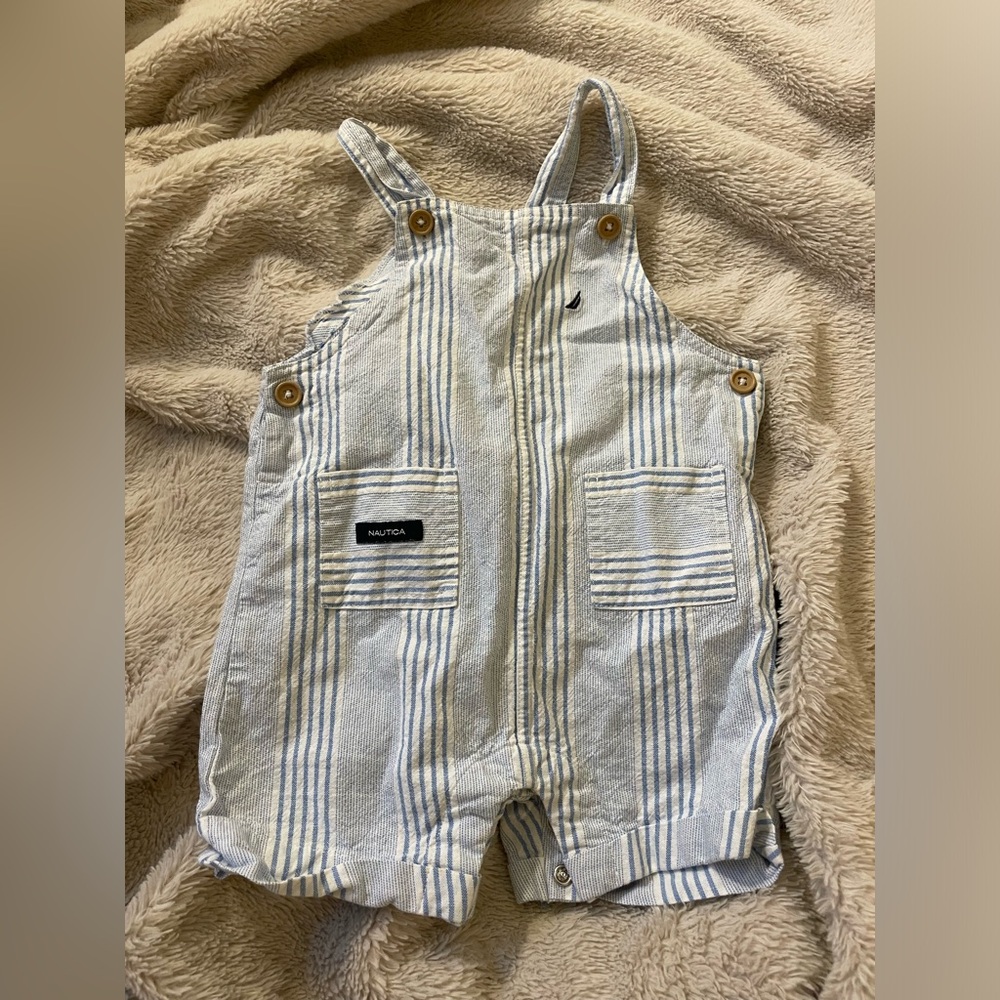 EUC Nautica Blue and White Striped Overalls